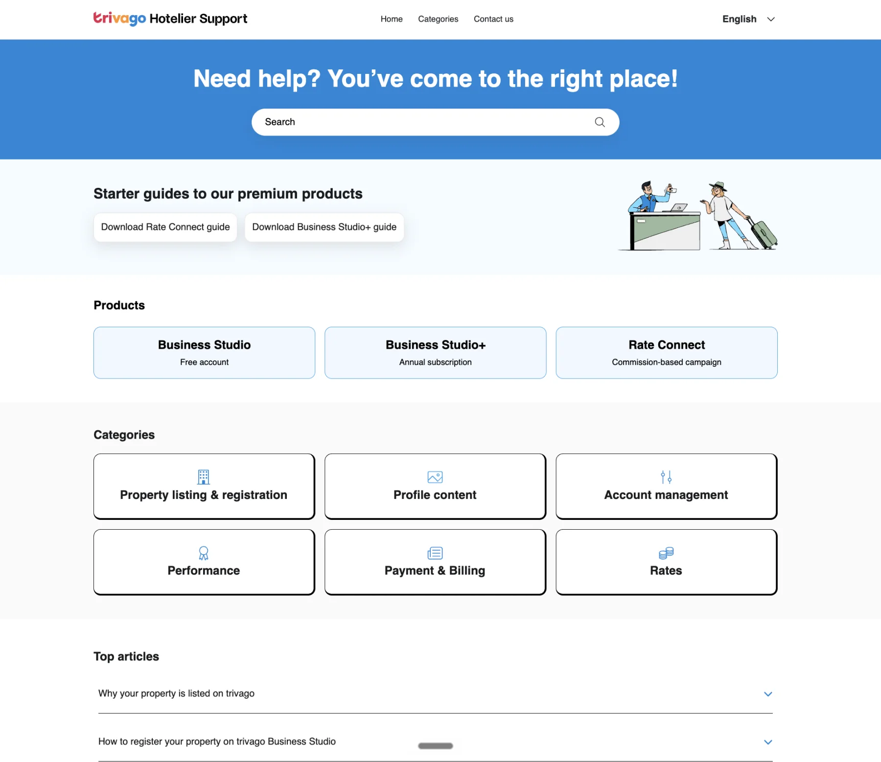 trivago Hotelier Support portal home page